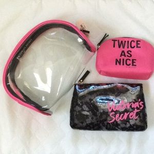 Victoria’s Secret trio make up bag bling lace pink